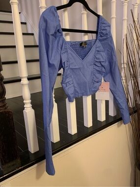 Blue Blush Periwinkle Ruffle V-Neck Long Sleeve Top